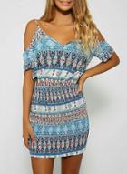 Oasap V Neck Off Shoulder Short Sleeve Slim Fit Printed Dress