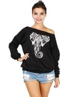 Oasap Fashion Loose Fit Elephant Printed Pullover Sweatshirt