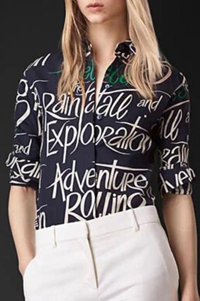 Oasap Pop Printed Long Sleeve Button Up Shirt