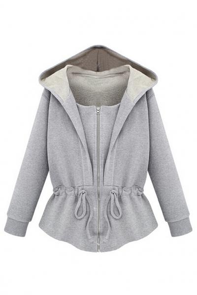 Oasap Chic Solid Drawstring Zip Up Hooded Sweatshirt