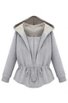 Oasap Chic Solid Drawstring Zip Up Hooded Sweatshirt