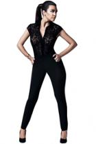 Oasap Sleek Elegant Black Lace Top Jumpsuit