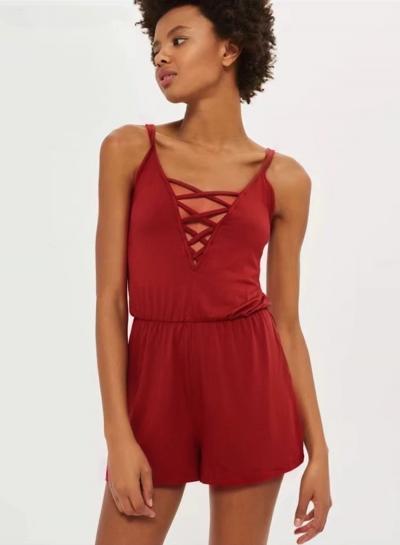Oasap V Neck Cross Strap Front Solid Romper