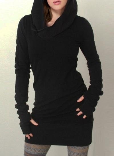 Oasap Long Sleeve Pure Color Slim Fit Pullover Hoodie