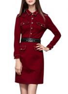 Oasap Women's Fashion Point Collar Long Sleeve Dress With Belt