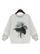 Oasap Round Neck Long Sleeve Floral Printed Sweatshirts