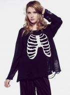 Oasap Fashion Halloween Skeleton Ripped Sweater