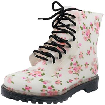 Oasap Women's Fashion Floral Print Lace Up Pvc Rain Boots