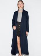 Oasap Solid Open Front Longline Trench Coat With Belt