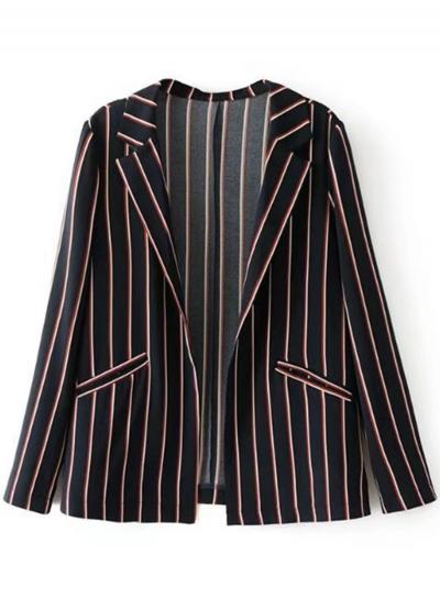Oasap Turn Down Collar Long Sleeve Striped Coat