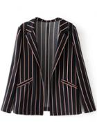 Oasap Turn Down Collar Long Sleeve Striped Coat