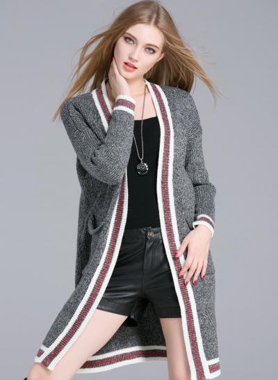 Oasap Open Front Long Sleeve Color Splicing Cardigan