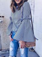 Oasap Fashion Striped Flare Sleeve Pullover Blouse