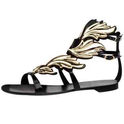 Oasap Fashion Peep Toe Leaves Flat Sandals
