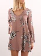 Oasap Choker V Neck Long Sleeve Floral Mini Dress