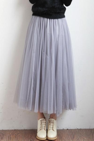 Oasap Chic Mesh Layered Skirt Elastic Waist Maxi Skirt