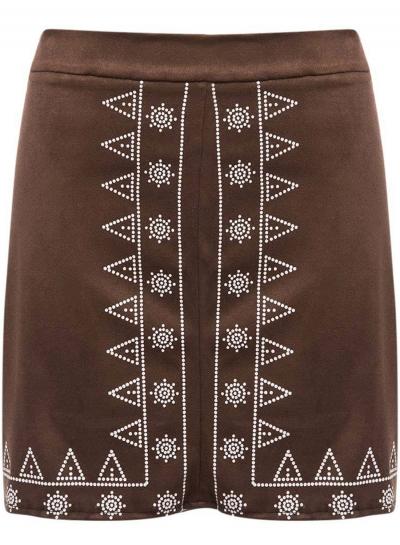Oasap Fashion High Waist Embroidered Suede Skirt