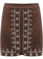 Oasap Fashion High Waist Embroidered Suede Skirt