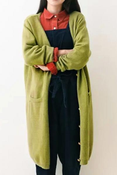 Oasap Buttoned Long Sleeve Pocket Cardigan