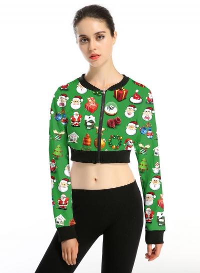 Oasap Round Neck Long Sleeve Floral Printed Zipper Fly Coat