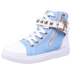 Oasap High Top Buckle Lace-up Flat Canvas Sneakers