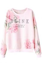 Oasap Blink Floral Long-sleeve Pink Sweatshirt