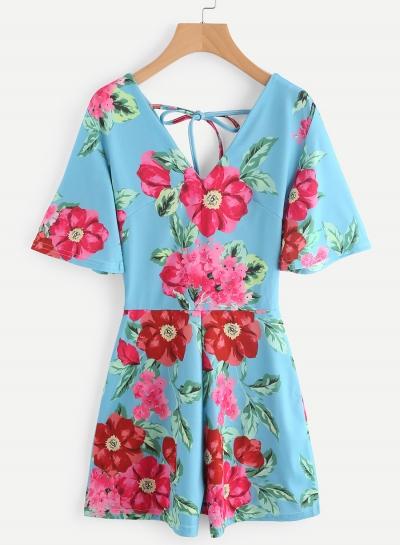 Oasap V Neck Floral Printed Rompers