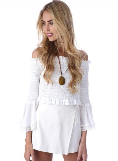 Oasap Fashion Off The Shoulder Flare Sleeve Blouse