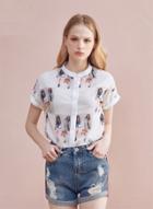Oasap Round Collar Print Shirt