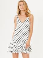 Oasap V Neck Polka Dot Flounce Day Dress