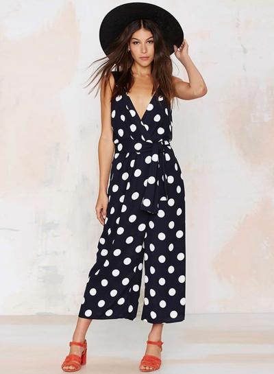 Oasap Sexy V Neck Polka Dot Jumpsuit