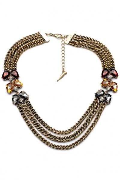 Oasap Vintage Brass Multi-strand Faux Stone Necklace