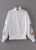 Oasap Half Collar Long Sleeve Floral Embroidery Blouse