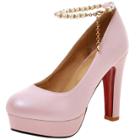Oasap Round Toe Ankle Pearl High Heel Pumps