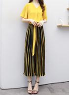 Oasap Striped 2 Piece Chiffon Wide Leg Pants Set