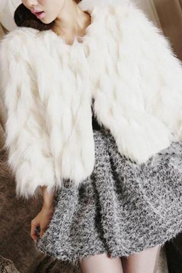 Oasap Crop Faux Fur Jacket