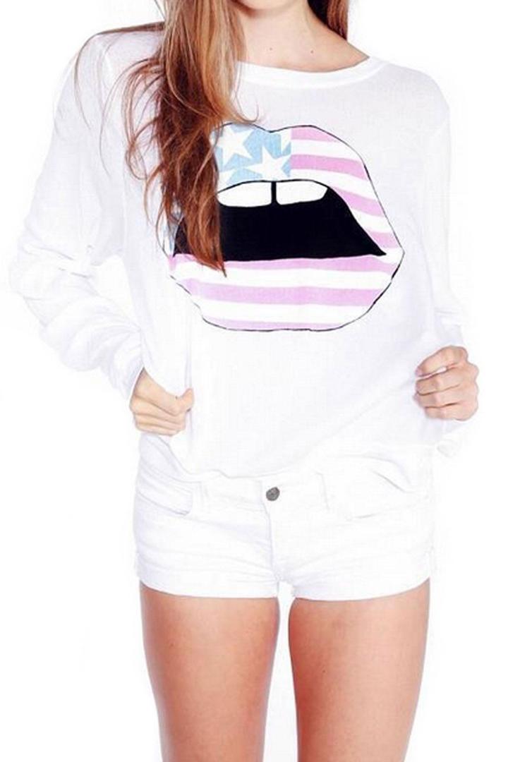 Oasap Sexy Mouth Pattern Sweatshirt