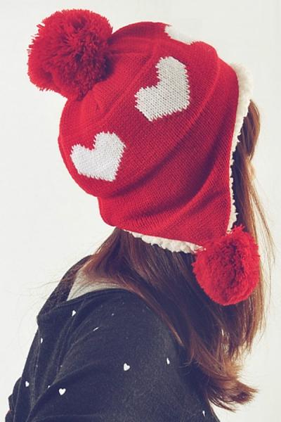 Oasap Heart Pattern Sherpa Beanie