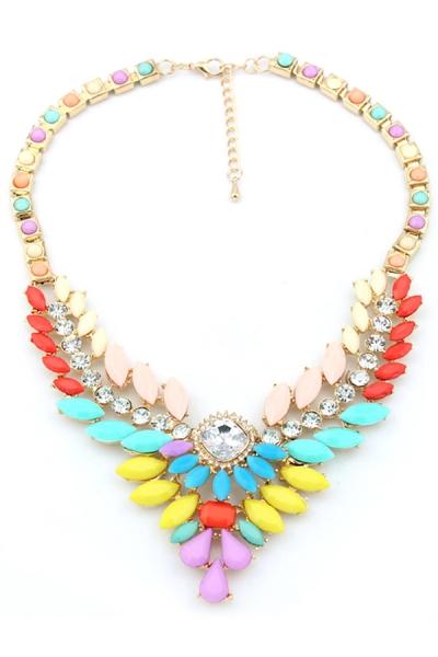 Oasap Rhinestone Color Block Bib Necklaces