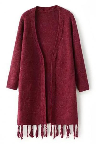 Oasap Elegant Solid Tassel Open Front Cardigan