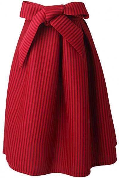 Oasap Stripe High Waist Bow Decoration Bud Skirt