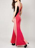 Oasap Women's Double V Neck Sleeveless Color Block Maxi Dress