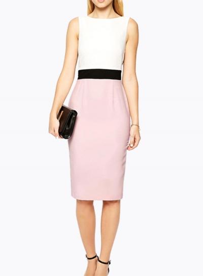 Oasap Round Neck Color Block Backless Bodycon Dresses
