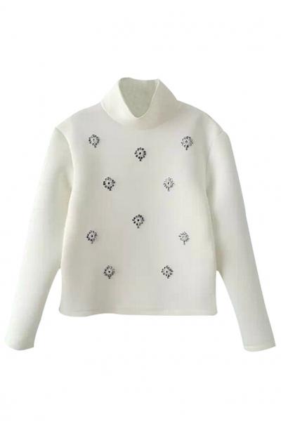 Oasap Essential Bejeweled High Neck Sweatshirt