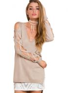 Oasap V Neck Cut Out Long Sleeve Sweater