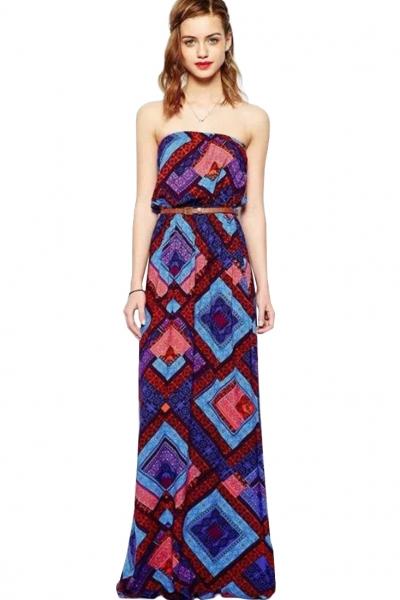 Oasap Glamorous Tribal Print Strapless Dress