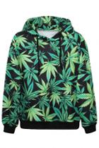 Oasap Vintage Foliage Print Black Hoodie