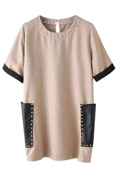 Oasap Cute Loose Mini Shift Dress With Rivet Deco