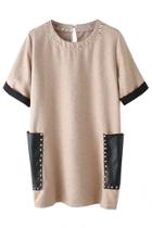 Oasap Cute Loose Mini Shift Dress With Rivet Deco