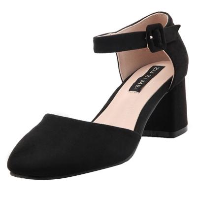 Oasap Square Toe Solid Color Ankle Strap Block Heels Shoes